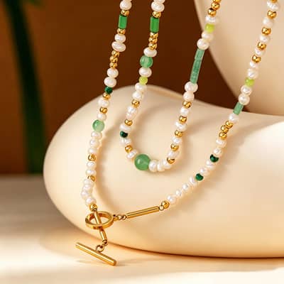 Freshwater Pearl Turquoise Necklace, Stainless Steel Natural Stone OT Clasp detail 4