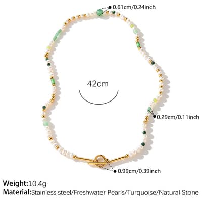Freshwater Pearl Turquoise Necklace, Stainless Steel Natural Stone OT Clasp detail 6