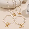 Stainless Steel Freshwater Pearl OT Clasp Necklace Waterproof 18K Beads Pearl Bracelet Set 3