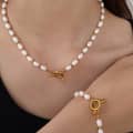 Stainless Steel Freshwater Pearl OT Clasp Necklace Waterproof 18K Beads Pearl Bracelet Set 5