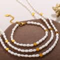 Minimalist Baroque Freshwater Pearl Bracelet Necklace Set Waterproof Stainless Steel Handmade 4