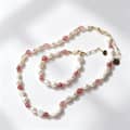 Strawberry Crystal Baroque Pearl Necklace Creative Design Beaded Bracelet Set 1