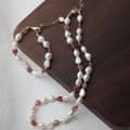 Strawberry Crystal Baroque Pearl Necklace Creative Design Beaded Bracelet Set 4