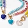 Beaded Natural Stone Necklace, Stone Heart Crystal Pendant Sailor Clasp Stainless Steel 1
