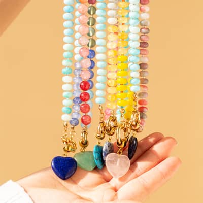 Beaded Natural Stone Necklace, Stone Heart Crystal Pendant Sailor Clasp Stainless Steel detail 2