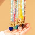 Beaded Natural Stone Necklace, Stone Heart Crystal Pendant Sailor Clasp Stainless Steel 2