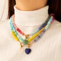 Beaded Natural Stone Necklace, Stone Heart Crystal Pendant Sailor Clasp Stainless Steel 3