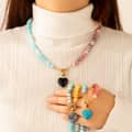 Beaded Natural Stone Necklace, Stone Heart Crystal Pendant Sailor Clasp Stainless Steel 5