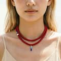 Boho Stainless Steel Fish Charm Red Bead Double Layer Handmade Stone Beaded Choker 1