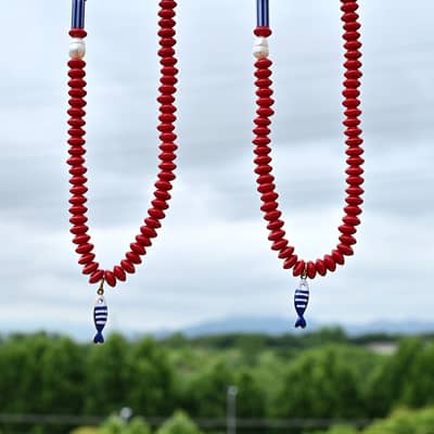 Boho Stainless Steel Fish Charm Red Bead Double Layer Handmade Stone Beaded Choker detail 2