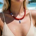 Boho Stainless Steel Fish Charm Red Bead Double Layer Handmade Stone Beaded Choker 3