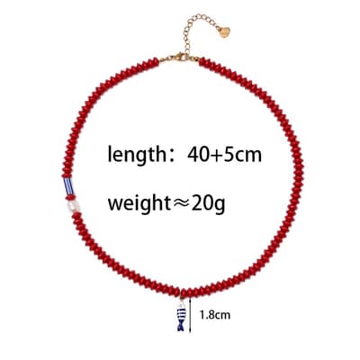 Boho Stainless Steel Fish Charm Red Bead Double Layer Handmade Stone Beaded Choker detail 6