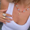 Boho Handmade Multicolor Natural Stone Bead Choker, Non-Tarnish Stainless Steel Fish Charm 2