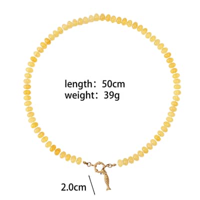 Boho Handmade Multicolor Natural Stone Bead Choker, Non-Tarnish Stainless Steel Fish Charm detail 6