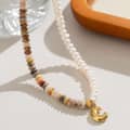 Natural Gemstone Letter Necklace, Bubble Gold Letter Pendant Freshwater Pearl Beaded 2