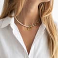 Natural Gemstone Letter Necklace, Bubble Gold Letter Pendant Freshwater Pearl Beaded 3