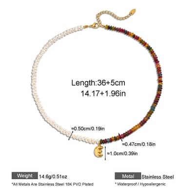 Natural Gemstone Letter Necklace, Bubble Gold Letter Pendant Freshwater Pearl Beaded detail 4