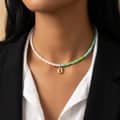 Natural Gemstone Letter Necklace, Bubble Gold Letter Pendant Freshwater Pearl Beaded 5