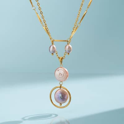 Baroque Freshwater Pearl Necklace, 18K PVD Colorfast Y-Shaped Pearl Teardrop 316 Stainless Steel detail 1