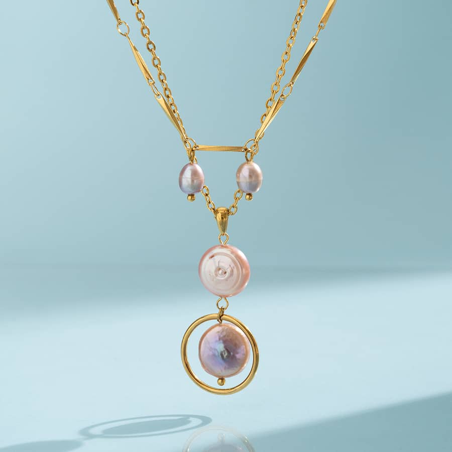 Baroque Freshwater Pearl Necklace, 18K PVD Colorfast Y-Shaped Pearl Teardrop 316 Stainless Steel - main