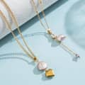Baroque Freshwater Pearl Necklace, 18K PVD Colorfast Y-Shaped Pearl Teardrop 316 Stainless Steel 2