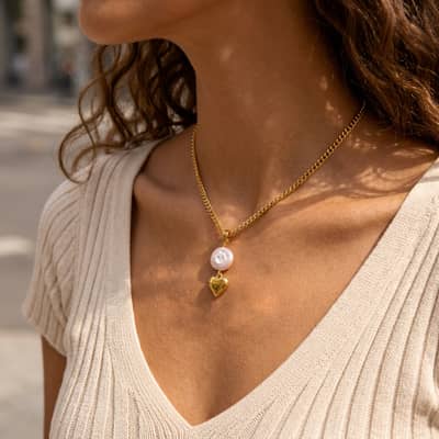 Baroque Freshwater Pearl Necklace, 18K PVD Colorfast Y-Shaped Pearl Teardrop 316 Stainless Steel detail 3