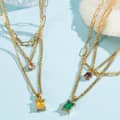 Stainless Steel Multi-Layer Necklace, Square Zircon Pendant Colorfast 18K Gold Chain Gemstone 1