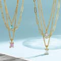 Stainless Steel Multi-Layer Necklace, Square Zircon Pendant Colorfast 18K Gold Chain Gemstone 2