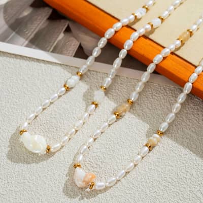 Baroque Real Pearl Necklace, Colorfast Gold Conch Beads 18K Gold Plated PVD Shell Bohemian Style detail 1