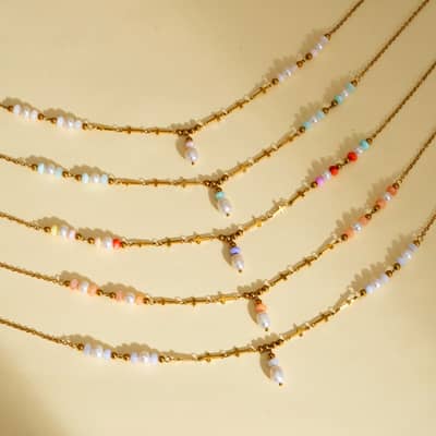 Stainless Steel 18K Gold Cross Charm Necklace With Freshwater Pearl Drop Choker, Dainty Stackable Boho detail 2