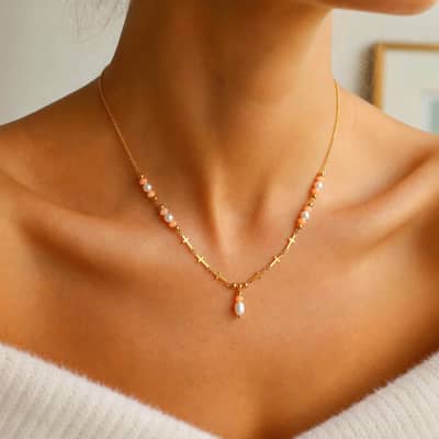 Stainless Steel 18K Gold Cross Charm Necklace With Freshwater Pearl Drop Choker, Dainty Stackable Boho detail 3
