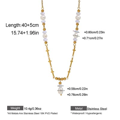 Stainless Steel 18K Gold Cross Charm Necklace With Freshwater Pearl Drop Choker, Dainty Stackable Boho detail 6