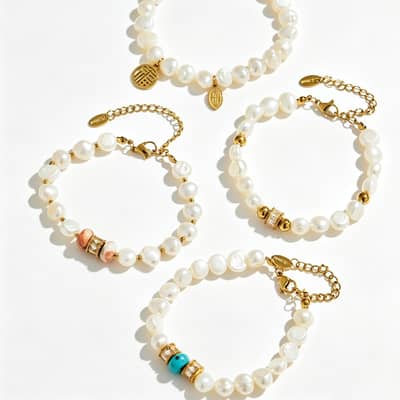 Vintage Style Freshwater Pearl Natural Stone Bracelet Stainless Steel 18K Gold Handmade Beads Bracelet detail 1