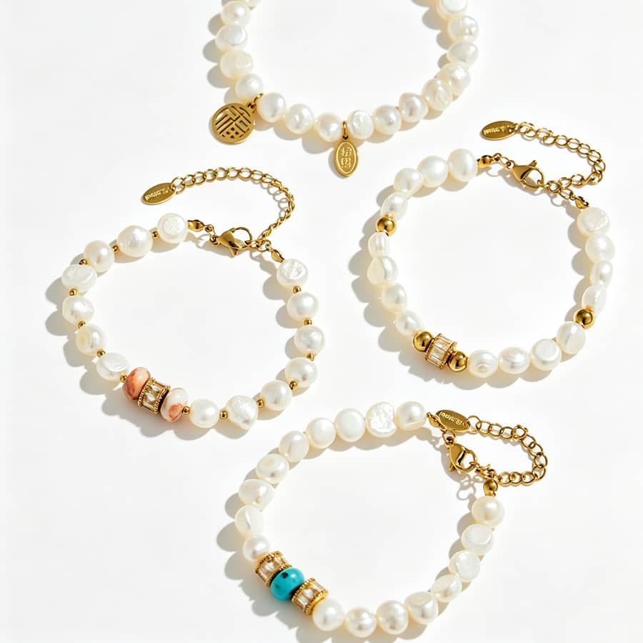 Vintage Style Freshwater Pearl Natural Stone Bracelet Stainless Steel 18K Gold Handmade Beads Bracelet - main