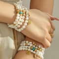 Vintage Style Freshwater Pearl Natural Stone Bracelet Stainless Steel 18K Gold Handmade Beads Bracelet 2