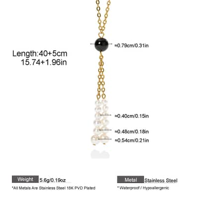 Gold Pearl Tassel Necklace With Natural Stone Long Lariat, Elegant Trendy Gemstone Bead Y Necklace detail 6