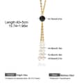 Gold Pearl Tassel Necklace With Natural Stone Long Lariat, Elegant Trendy Gemstone Bead Y Necklace 6