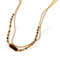 Tiger Eye Stone Gemstone Beaded Necklace, Waterproof Tarnish Free 18K Gold Plated Stainless Steel Rectangular 1