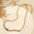 Tiger Eye Stone Gemstone Beaded Necklace, Waterproof Tarnish Free 18K Gold Plated Stainless Steel Rectangular 2