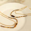 Tiger Eye Stone Gemstone Beaded Necklace, Waterproof Tarnish Free 18K Gold Plated Stainless Steel Rectangular 4