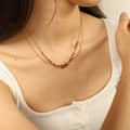 Tiger Eye Stone Gemstone Beaded Necklace, Waterproof Tarnish Free 18K Gold Plated Stainless Steel Rectangular 5