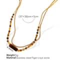 Tiger Eye Stone Gemstone Beaded Necklace, Waterproof Tarnish Free 18K Gold Plated Stainless Steel Rectangular 6