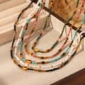 Multicolor Stone Beaded Necklace With Gold Spacers, Non-Tarnish Waterproof Stainless Steel Handmade Boho 1