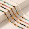 Multicolor Stone Beaded Necklace With Gold Spacers, Non-Tarnish Waterproof Stainless Steel Handmade Boho 2