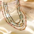 Multicolor Stone Beaded Necklace With Gold Spacers, Non-Tarnish Waterproof Stainless Steel Handmade Boho 3
