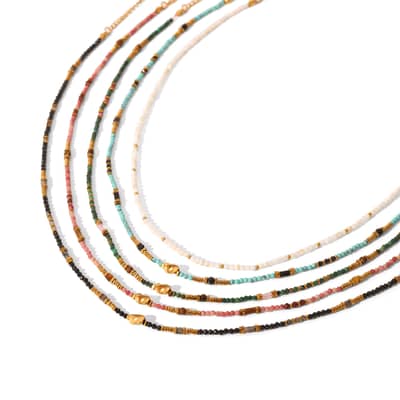 Multicolor Stone Beaded Necklace With Gold Spacers, Non-Tarnish Waterproof Stainless Steel Handmade Boho detail 5