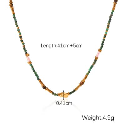 Multicolor Stone Beaded Necklace With Gold Spacers, Non-Tarnish Waterproof Stainless Steel Handmade Boho detail 6