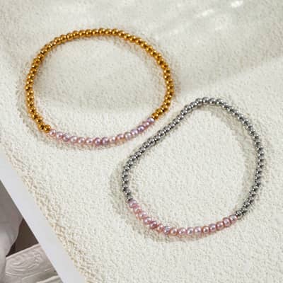 Freshwater Pearl Bracelet Handmade Beaded Gold Silver Stainless Steel Dainty Stackable detail 2
