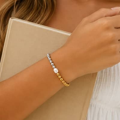 Freshwater Pearl Bracelet Handmade Beaded Gold Silver Stainless Steel Dainty Stackable detail 3