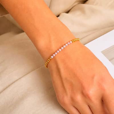 Freshwater Pearl Bracelet Handmade Beaded Gold Silver Stainless Steel Dainty Stackable detail 4